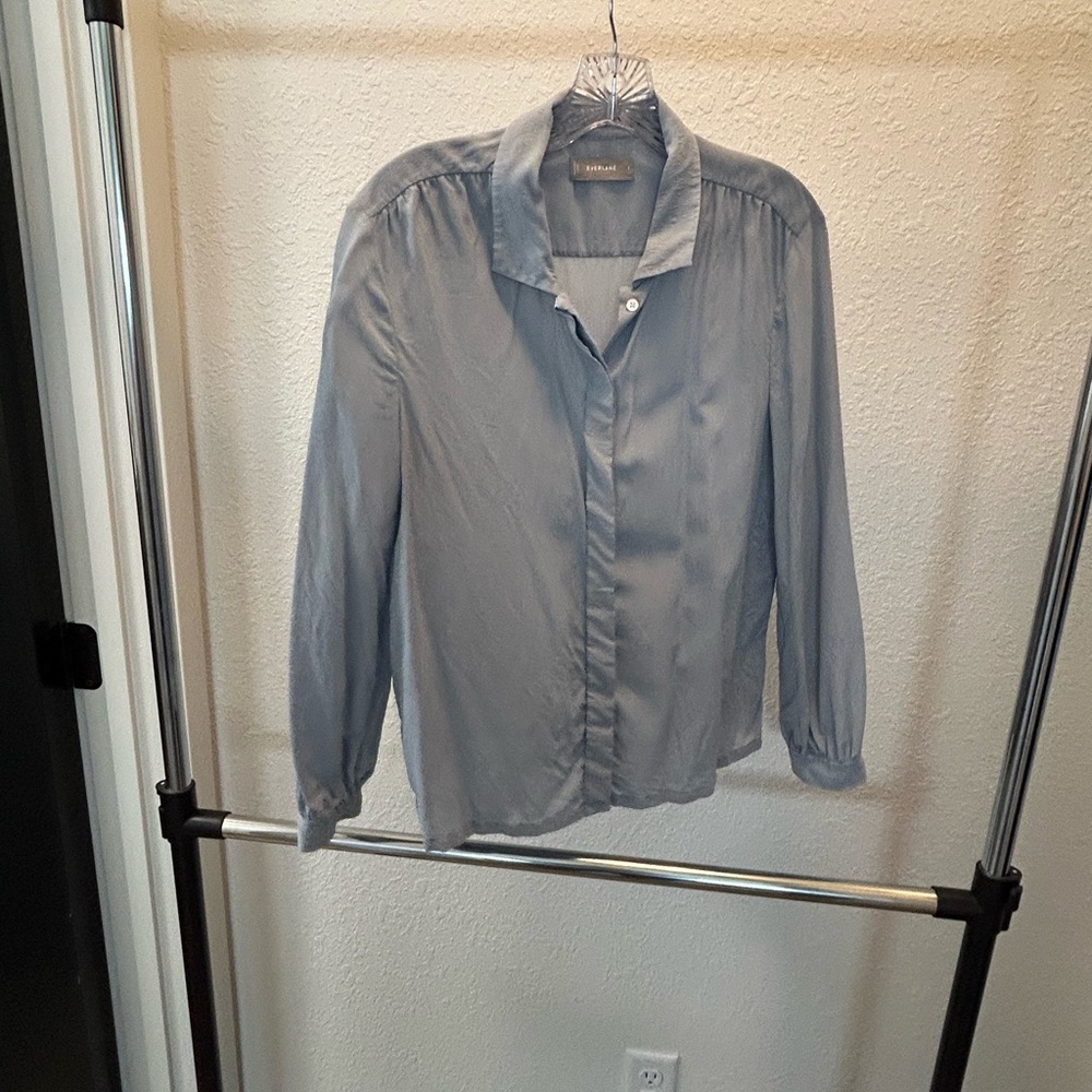 Everlane 100% Silk Light Blue Button-Up Blouse